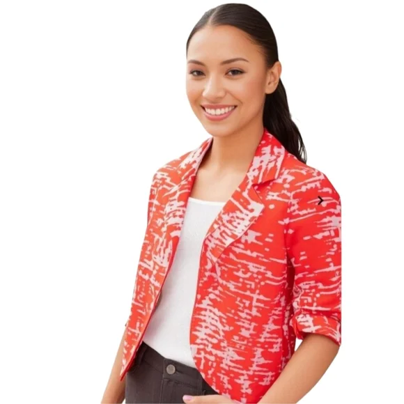 Aqua Vibrant Cropped Blazer Red White Abstract Print - Picture 4 of 12